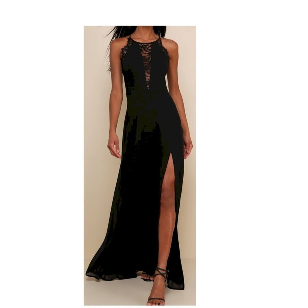 Romantic Mood Black Lace Sleeveless Maxi Dress Size Large NWOT - Picture 5 of 12